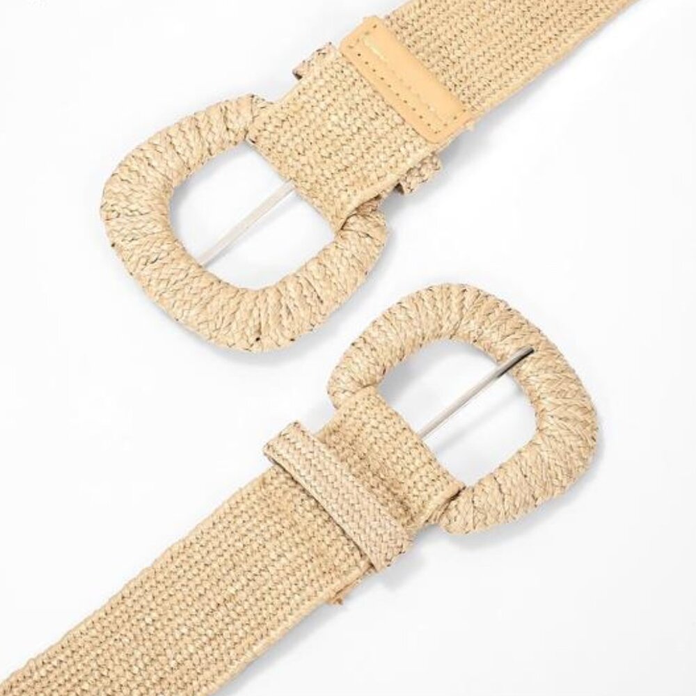 Straw Woven Elastic Belt for Women Beige - Picture 4 of 4